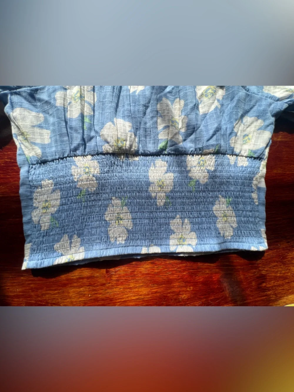 American Eagle Floral Cotton Corset Long Sleeve Crop Top Size S Blue Spring